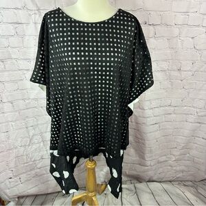lc collection Chic Black White polka dot layered asymmetrical tunic Top sz M